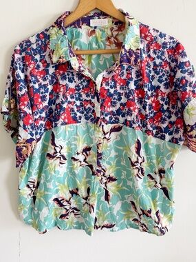 Holiday by Megan park floral tropical beach 100% cotton short sleeve to sz Med
